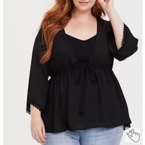Torrid Black Sheer Chiffon Babydoll Blouse Top Shirt Size 1X